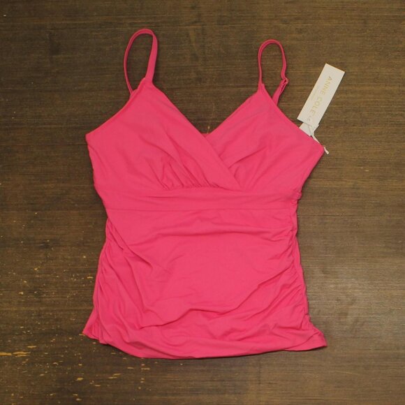 NEW Anne Cole Womens Surplice Underwire Tankini Swim Top Pink Glow 38DD/40D - Picture 1 of 5